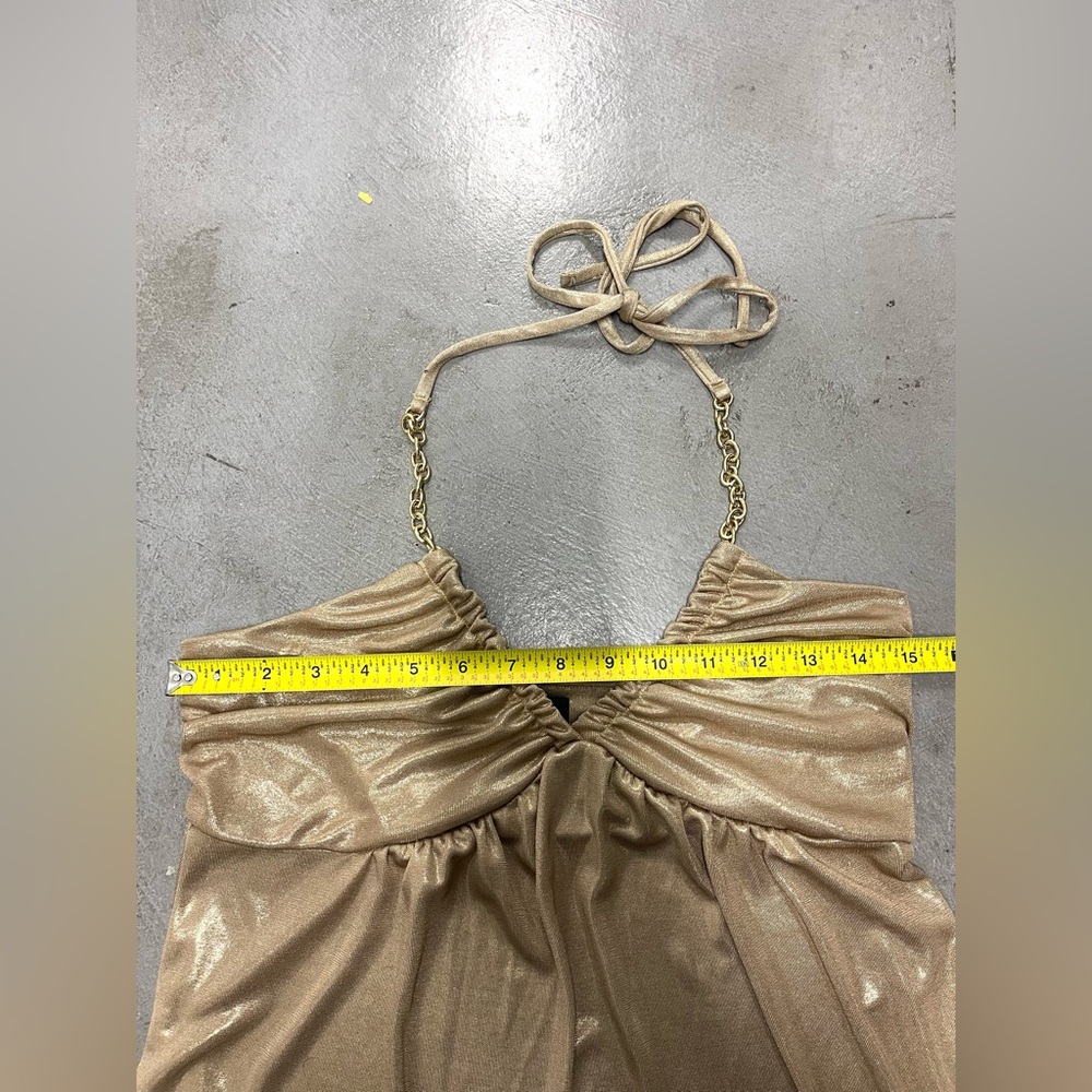 Vintage Y2k Express Gold Metallic Chain Going Out Halter Top SMALL sparkly party - Picture 7 of 10